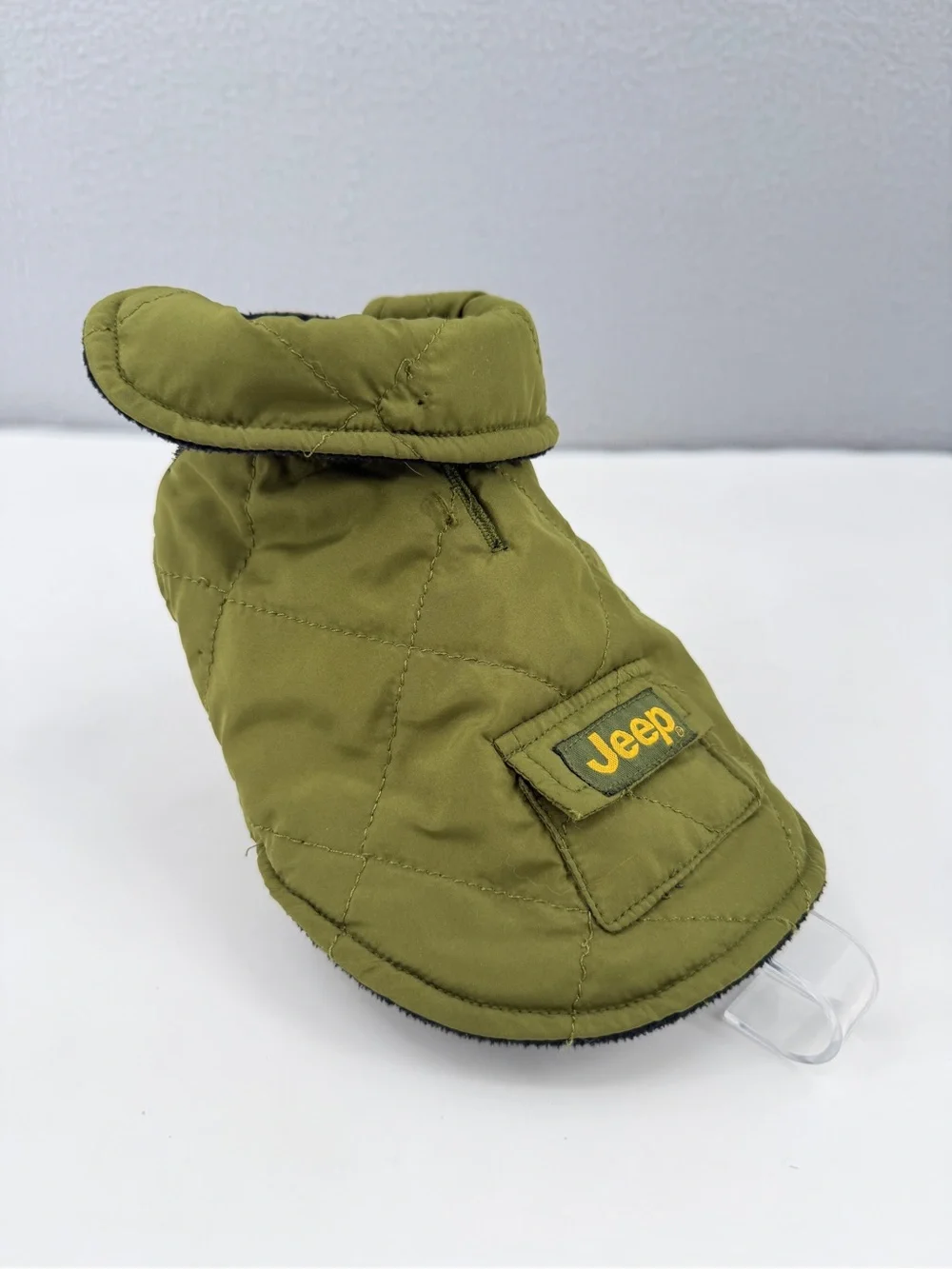 JEEP Chrysler Dog Coat Jacket Size XXS Army Green Warm Winter Puffer Hook & Loop